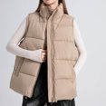 thumbnail image 4 of Fanxing Womens Puffer Vest Sleeveless Winter Quilted Jackets Zip Up Coats Stand Collar Padded Outerwear with Pocket Khaki XL, 4 of 6