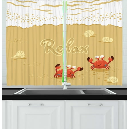 Card Slot Filler Panel Crabs Curtains 2 Panels Set, Funny Summer Card with Cute Crabs on the Beach Holiday Vacation Theme Print, Window Drapes for Living Room Bedroom, 55W X 39L Inches, Sand Brown and White, by Ambesonne ()