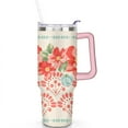 thumbnail image 2 of 40oz Pioneer Colorful Floral Stainless Steel Flip Straw Tumbler with Lid and Straw Spill Proof Travel Cup Double Wall Vacuum Insulated Coffee Mug with Handle Pink, 2 of 7