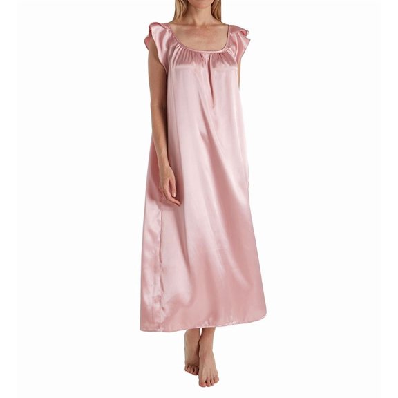 Women's Amanda Rich 209-40 Satin Long Gown with Flutter Sleeve (Dusty Rose L)