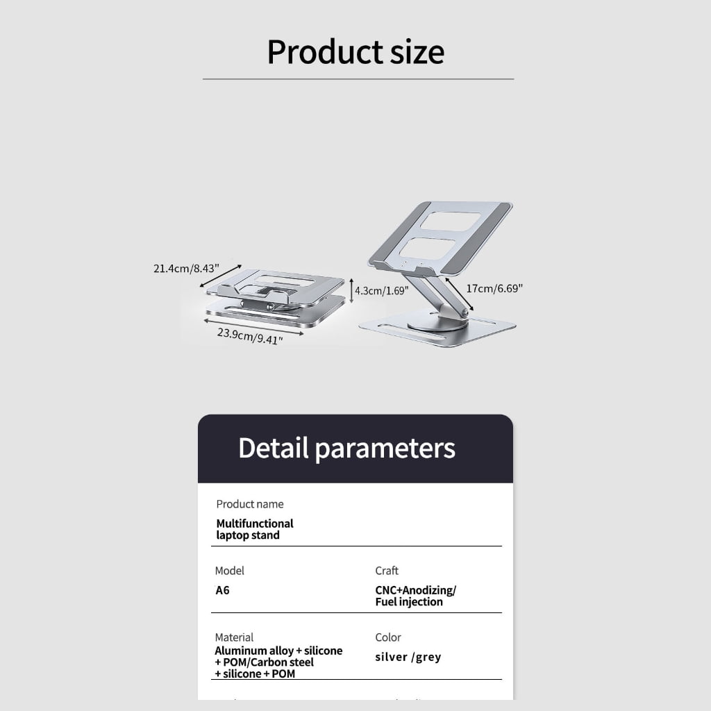 WINDLAND Aluminum Alloy 360°Rotating Laptop Stand Foldable Holder for Tablets Pad Support