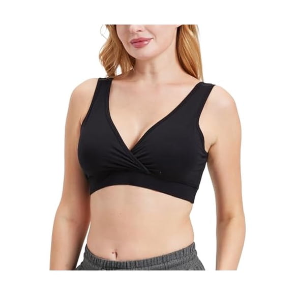 Women's Bamboo Viscose Nursing Sleep Bra, Ultra Soft Crossover Wire-Free Lounge Maternity Bralette