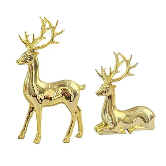 pdqouc 2Pcs Gold Reindeer Christmas Decor Set - Deer Figurine for Table & Home Decor, Golden Table Decor & Deer Decor (Gold)