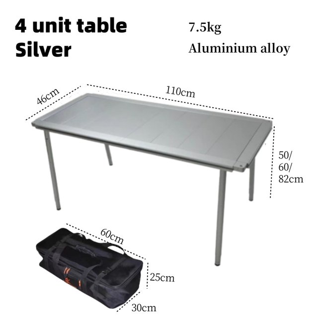 Mesa IGT portátil de aleación de aluminio para acampar, mesa plateada, equipo para exteriores, combinación gratuita, mesa de 2 unidades