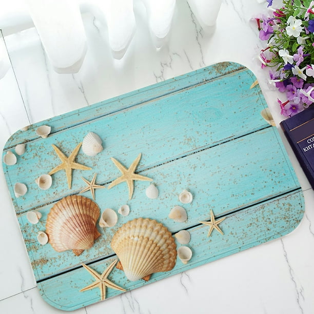 ECZJNT summer seashells border sand Doormat Bath Mat Rug Entrance Rug