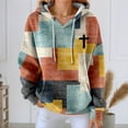 thumbnail image 2 of Hoodies for Women Christian Retro Patchwork Graphic Long Sleeve Drawstring Sweatshirts Color Block Casual Loose Tops with Pocket, 2 of 4
