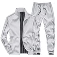 thumbnail image 1 of WRKEKC Men Tracksuit Solid Color Sport Pocket Drawstring Waist Pants Cuffed Joggers with Zipper Pocket Long Sleeve Raglan Stand Collar Top, 1 of 6