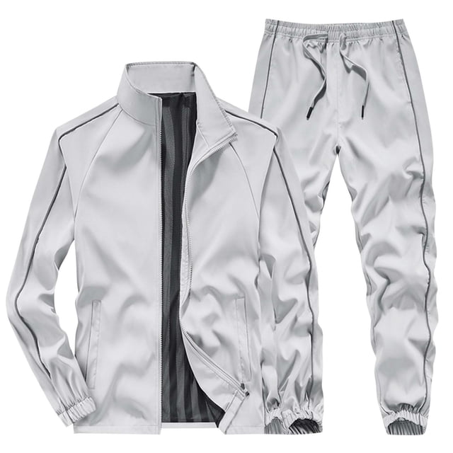 WRKEKC Men Tracksuit Solid Color Sport Pocket Drawstring Waist Pants Cuffed Joggers with Zipper Pocket Long Sleeve Raglan Stand Collar Top