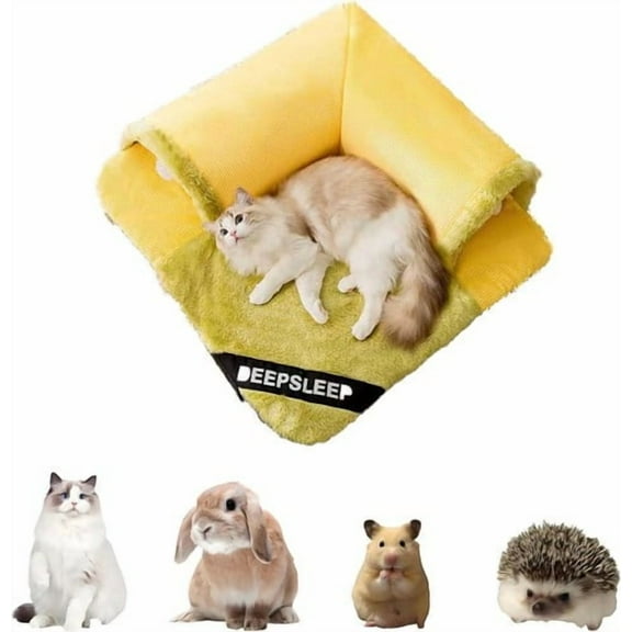 Colourtree Yellow Rabbit Tunnel Bed with Removable Plush Mat - Soft Hideout & Play Tube for Bunnies, Guinea Pigs, Chinchillas, Cats, Bunny-Cozy Small Pet Toy（Free Gift: Pet Blanket）