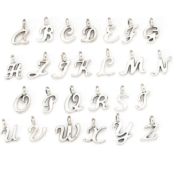 26 Pcs Alphabet Charms Pendant Tibetan Style Alloy Pendants Letter A~Z Jewelry Making Charms Metal Charms Pendant Pendant Ornament for Women DIY Necklace Bracelet Earring Jewelry Craft Making