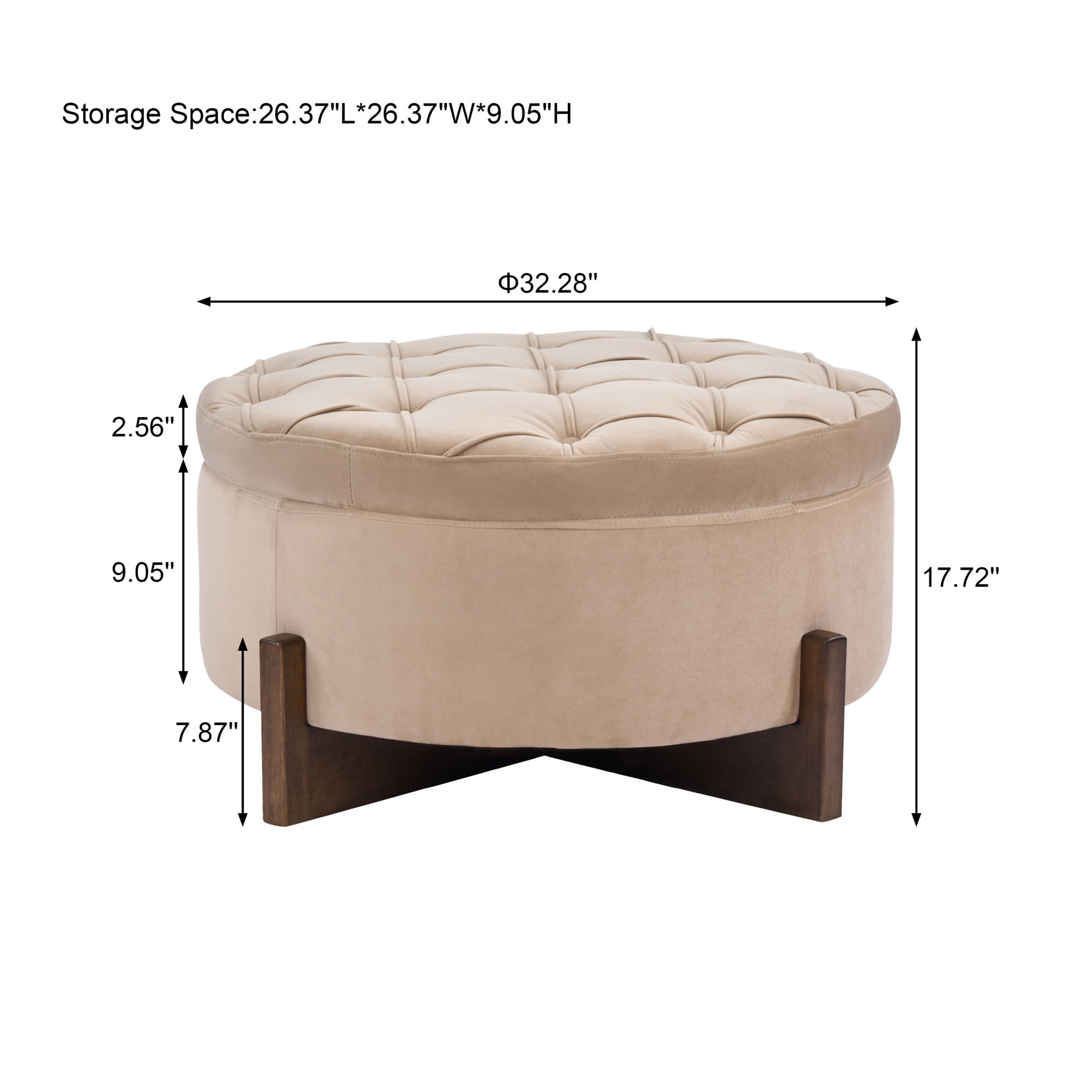 Christopher Knight Home Round Storage Ottoman with Reversible Lid, Tufted Velvet Coffee Table, Camel