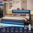 thumbnail image 3 of King Size Bed Frame with LED Light Headboard & Outlets, Upholstered Headboard, Solid Wooden Slat Support, 4 Storage Drawers, No Box Spring Needed, 3 of 8