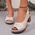 thumbnail image 2 of Rokment Womens Platform Dressy Sandals Summer Beach Classic Vintage Casual Leather Open Peep Toe Chunky Stackable High Heels Slingback Dress Shoes for Ladies White Size 7, 2 of 6