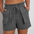 thumbnail image 2 of Lace Trim Beach Shorts for Women High Waisted Drawstring with Outer Pockets, Loose Scoop Hem Casual Vacation Shorts, 2 of 8