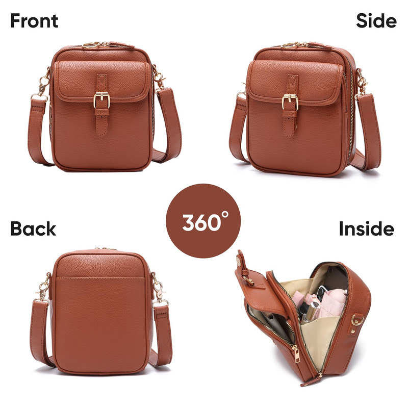 AOUNQ Small Messenger Bag Vegan Leather Crossbody Bag for Women Men, Vintage Cross Body Shoulder Purse with Card Slots