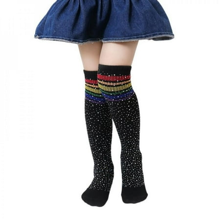 

1 Pair Girls Rhinestone Stockings Girl Thigh High Over the Knee Socks Toddler Children Long Casual Socks Soft Stripy Socks