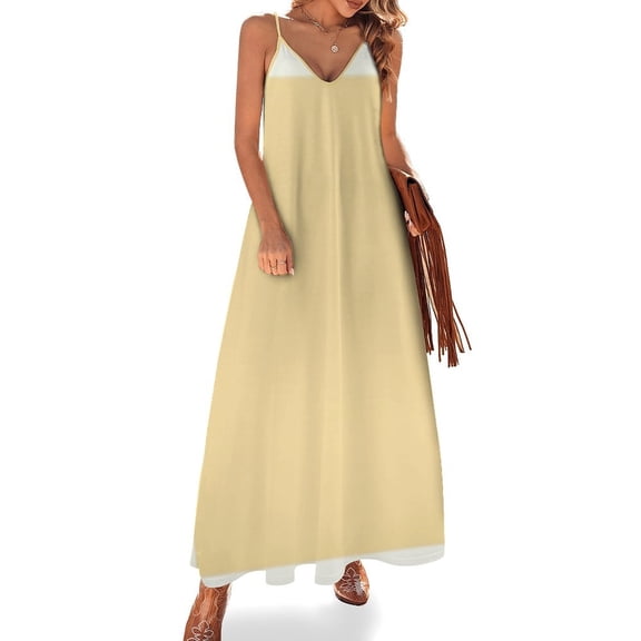 Pale Yellow Solid Background Sleeveless Dress Loose Women's Dress Dresses Luxury Evening Dresses