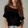 thumbnail image 2 of Womens Summer Scoop Neck Short Sleeve Shirts Casual Off The Shoulder Crochet Hollow Out Knit Top Pullover Beach Cover Up Summer Hollow Tops Cap Sleeve Sweater Pullover Cute Beach Vacation Clothes, 2 of 4