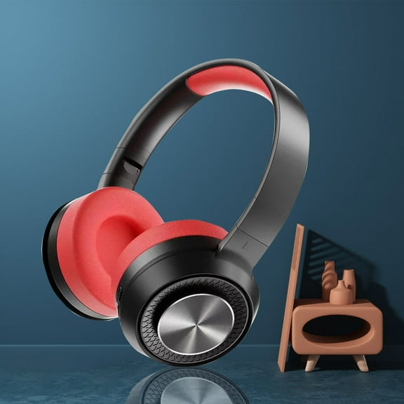 Noise Canceling Gaming Headset, Hwkond Bluetooth Headphones Over Ear Foldable Wireless And Wired Stereo Headset For Cell Phone PC Soft Earmuff SLight Weight For Prolonged Wearing,Red