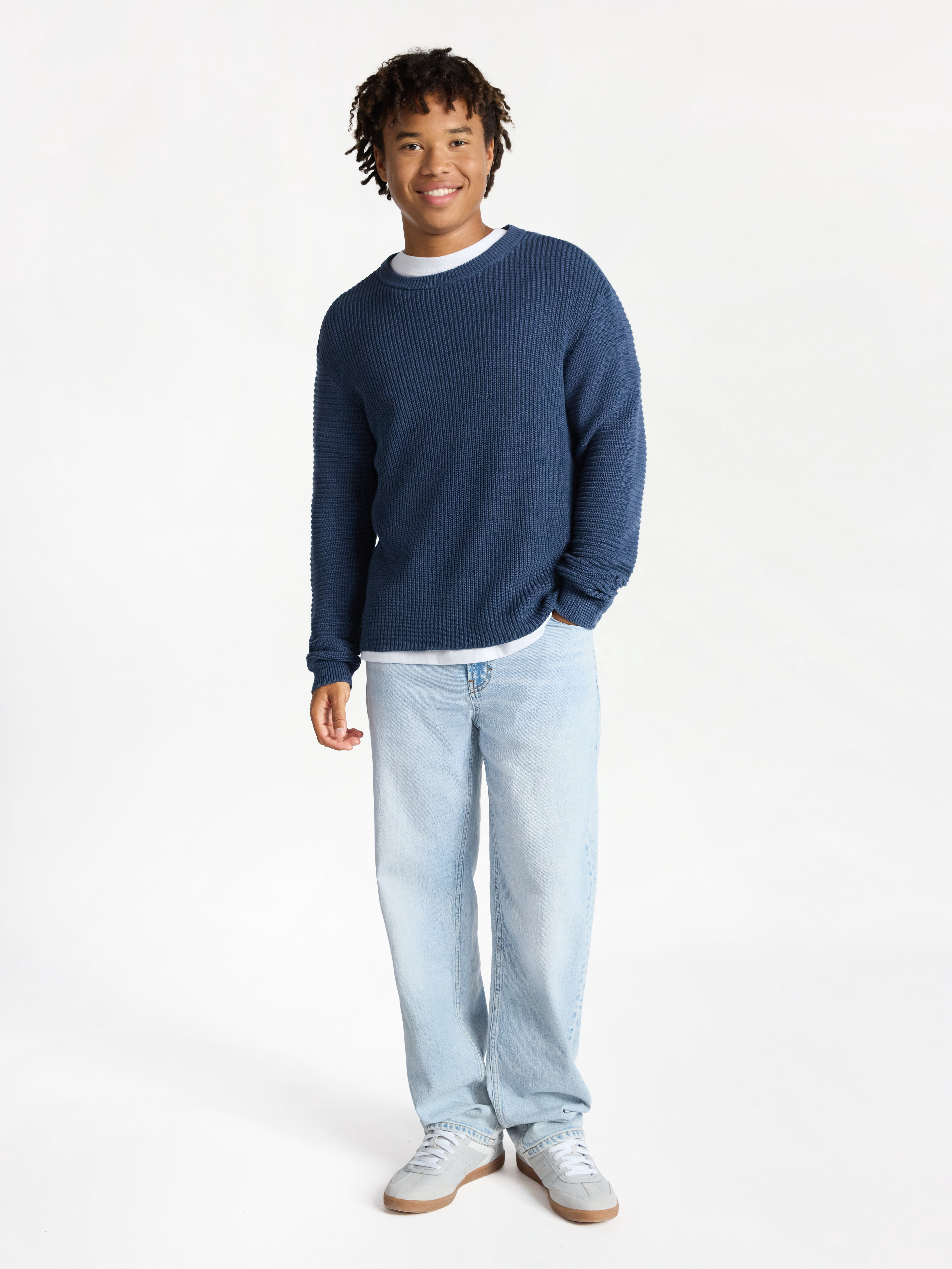 No Boundaries Marled Cotton Crewneck Pullover Sweater, Midweight, Men's & Big Men's