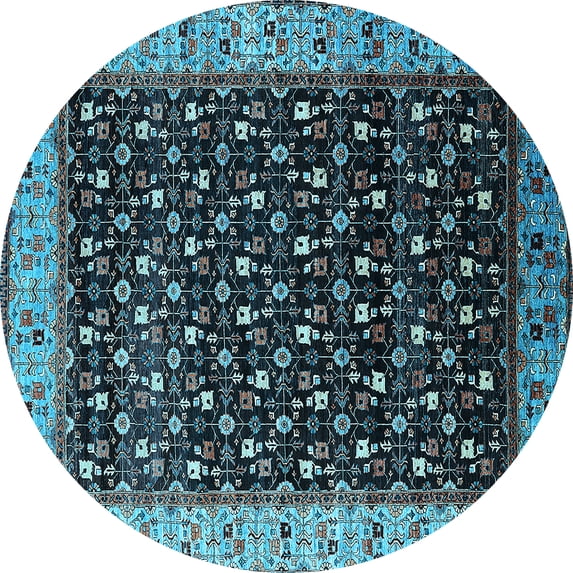Ahgly Company Indoor Round Oriental Light Blue Industrial Area Rugs, 4' Round