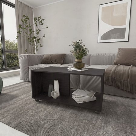Gu Oidak Coffee Table - Open Storage & Caster Wheels, Wengue