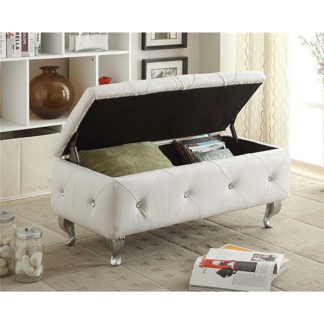 AC Pacific ACBED16WHTBENCH White Crystal Tufted Storage Bench