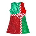 thumbnail image 6 of Zaldita Kids Girls Shiny Sequins Christmas Dance Performance Costume Striped Color Block Leoatd Dress Green 8, 6 of 7