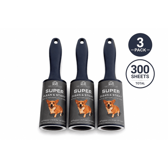 The Chalgroves Extra Sticky Lint Roller for Pet Hair, 300 Sheets, 3-Pack, Ergonomic Handles, Cat and Dog Hair Remover