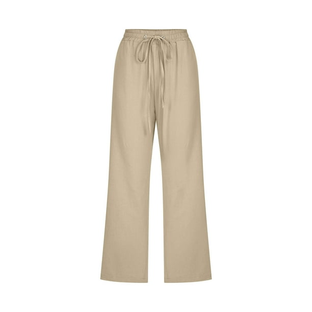 Womens Summer Capri Pants Elastic Waist Cotton Linen Casual Yoga Lounge Cropped  Pants Capris Trousers with Pockets 