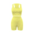 thumbnail image 7 of Yoga Sets for Women, Ribbed Bra Tank Tank High Waist Leggings Shorts Suits, Summer Stretchy Seamless Workout Outfits Linen Sets for Lady 2 Piece Long Sleeve Yellow M, 7 of 7