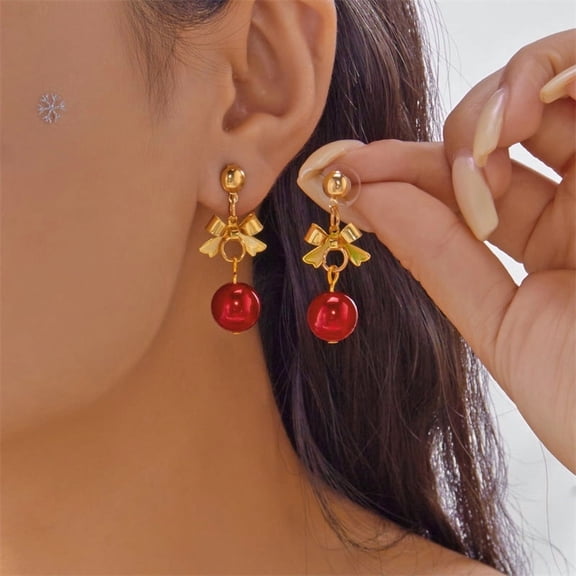NICKSUN Christmas Red Green Bell Dangle Earrings for Women, Bow Tassel Holly Leaf Jingle Bell Drop Earrings, Festive Xmas Holiday Alloy Jewelry Gift
