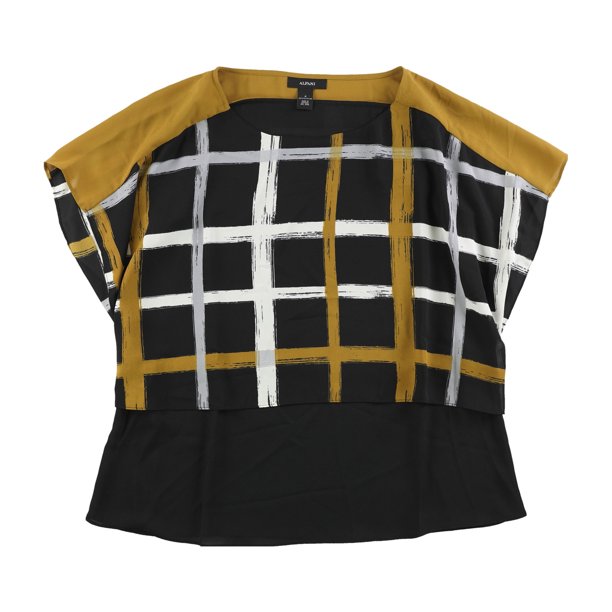 Alfani Womens Windowpane Kimono Top Blusa, Negro, 14W Alfani parte superior del kimono
