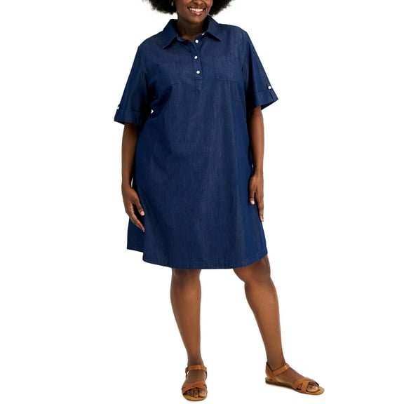 Karen Scott Plus Size Cotton Shirtdress Deep Black 0X