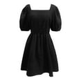 thumbnail image 4 of MIXUE Summer Dresses for Women Solid Color Square Neckline Puff Sleeve A Line Mini Casual Dress Streetwear,Black,XXL, 4 of 4