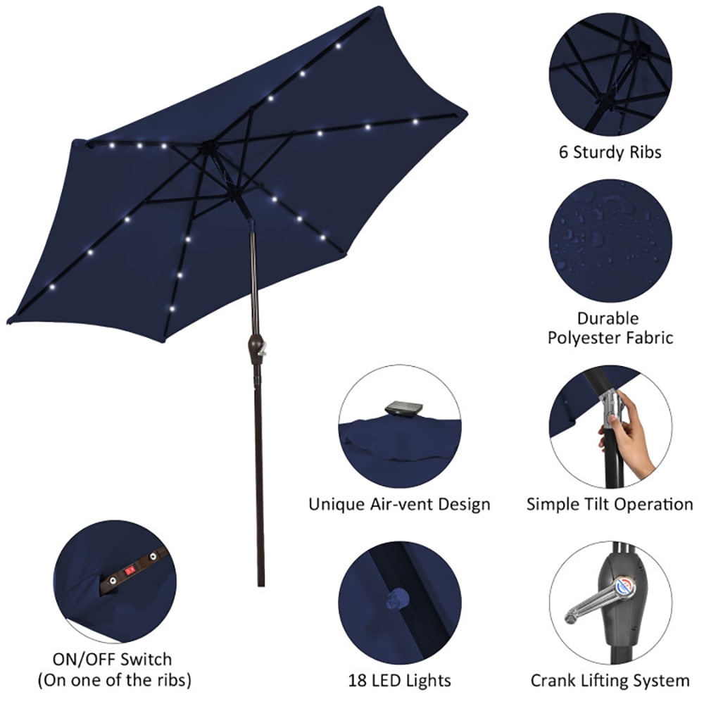 Aimee Lii 10 Feet Outdoor Patio umbrella with Bright Solar LED Lights, Sunbrella Patio Umbrellas, Blue Aimee Lii 10 Feet Outdoor Patio umbrella with Bright Solar LED Lights, Sunbrella Patio Umbrellas, Blue
