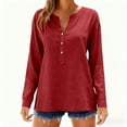 thumbnail image 6 of Lenpel Women's Cotton Linen Tops Trendy Long Sleeve V Neck Quarter Button Side Split Casual T Shirts Loose Tunic Blouses(Wine,Large), 6 of 7