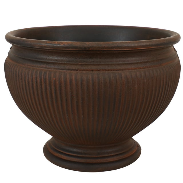 Sunnydaze Weather-Resistant Double-Walled Elizabeth Ribbed Urn Outdoor Flower Pot Planter - 15" - Rust Finish