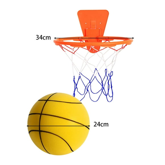 jinwen Ballon de Basketball Silencieux avec Cerceau Ballon d'Entraînement Intérieur Ballon Sensoriel Jouets pour Enfants Ballon Taille 3