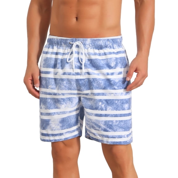 INSPIRE CHIC Men's Contrast Pattern Drawstring Bathing Summer Beach Shorts 28 Blue