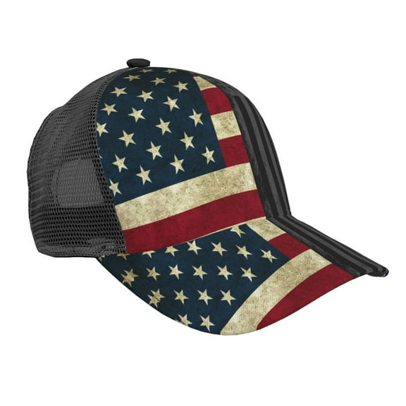 Curved Trucker Hat Retro America-Flag Adjustable Mesh Back Baseball Snapback Cap For Men