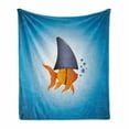 thumbnail image 1 of Shark Soft Flannel Fleece Blanket, Little Goldfish Wearing a Shark Fin to Scare Predators Success Concept, Cozy Plush for Indoor and Outdoor Use, 60" x 80", Violet Blue Grey Orange, by Ambesonne, 1 of 6