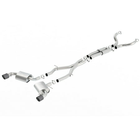 Single Round Rolled Tip (Borla 140690CF ATAK Cat-Back Exhaust System; Carbon Fiber Tips; 3 in. Pipe Diameter; 4.5 in. Single Round Rolled Angle Cut Lined Tip; Single Split Rear)