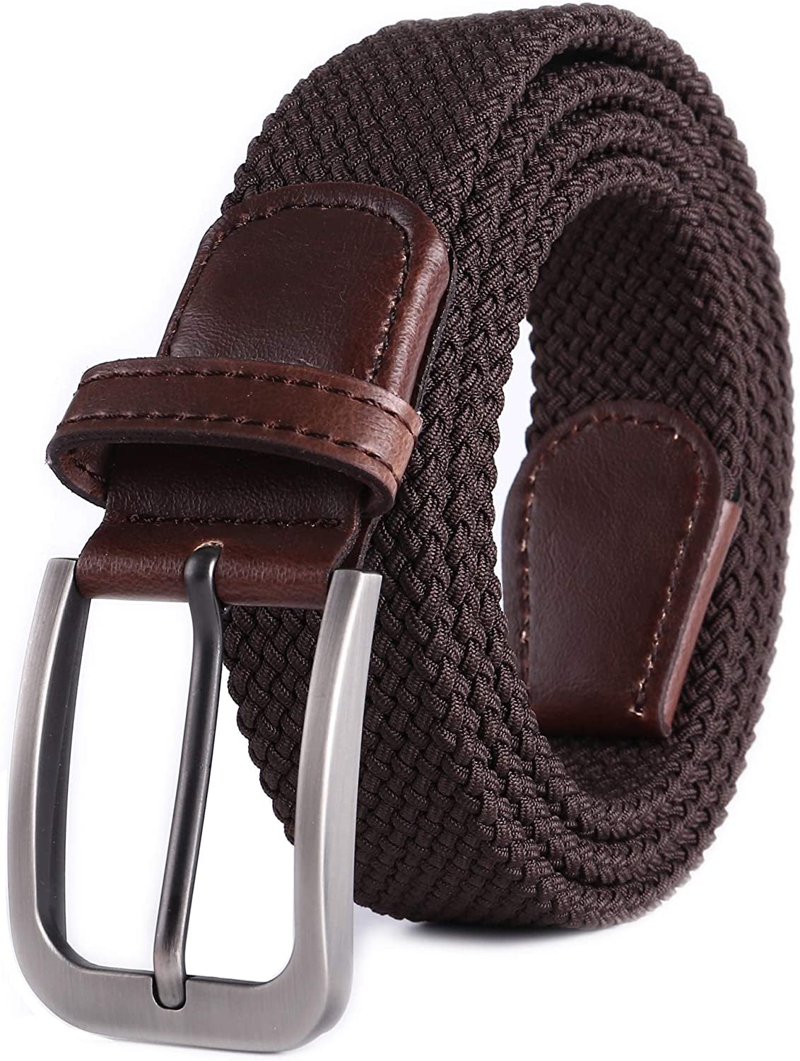 Unisex Mens Woven Stretch Braided Elastic Leather Buckle Belt Waistband Belts 