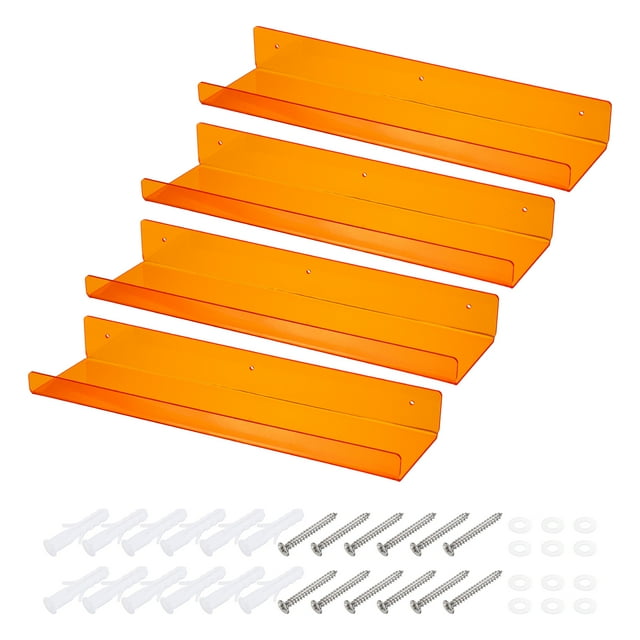Paquete de 4 estantes de acrílico para pared, estantes flotantes naranjas de 15 pulgadas