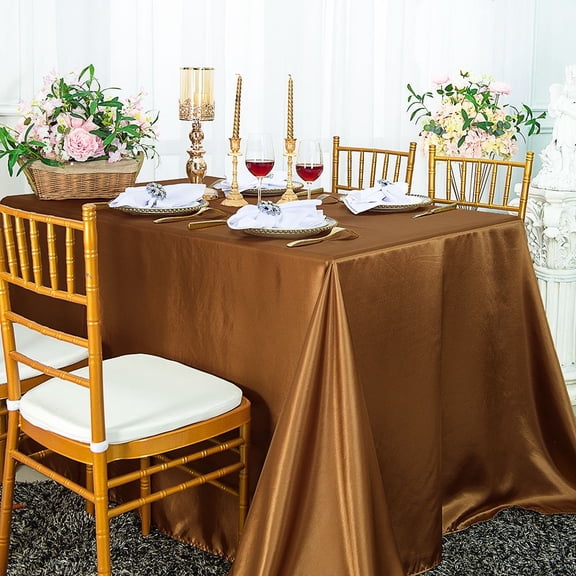 Wedding Linens Inc. 72" x 120" Satin Rectangular Table Cover Tablecloth - Copper