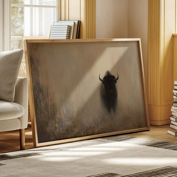 Minimalist Bison In Dusty Plains – Western Wildlife Art Print With Neutral Tones And Bold Silhouette Wall Art, Modern Wall Decor, 8x12 UNFRAMED