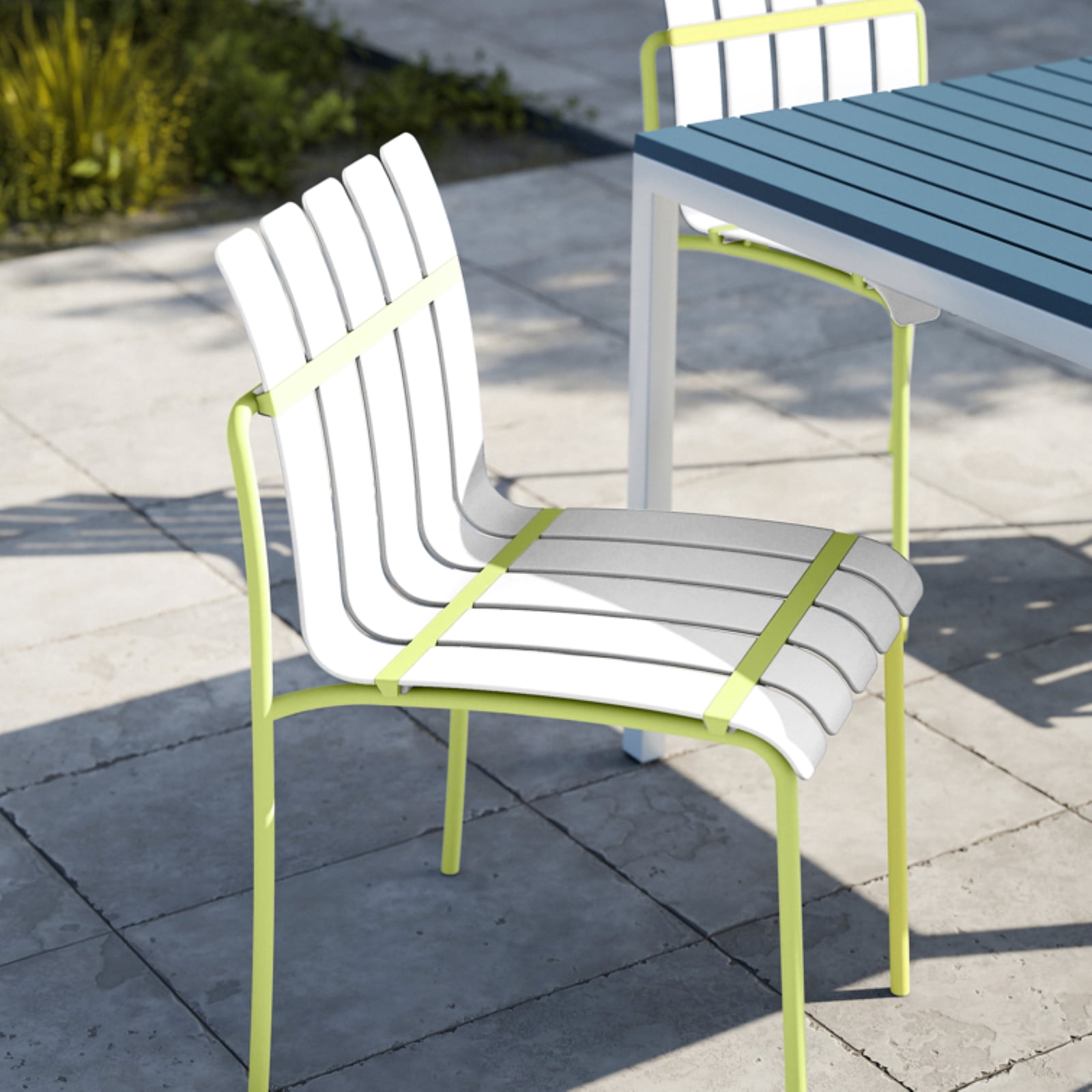 Outdoor Dining Chair, 4 Pack Striped Seat Leisure Chair for Garden Home Patio Outdoor, Cream White Grain Yellow