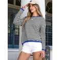 thumbnail image 3 of Womens Sweaters Long Sleeve Crew Neck Color Block Striped Casual Knitted Pullover Tops Black & Blue XXL, 3 of 7