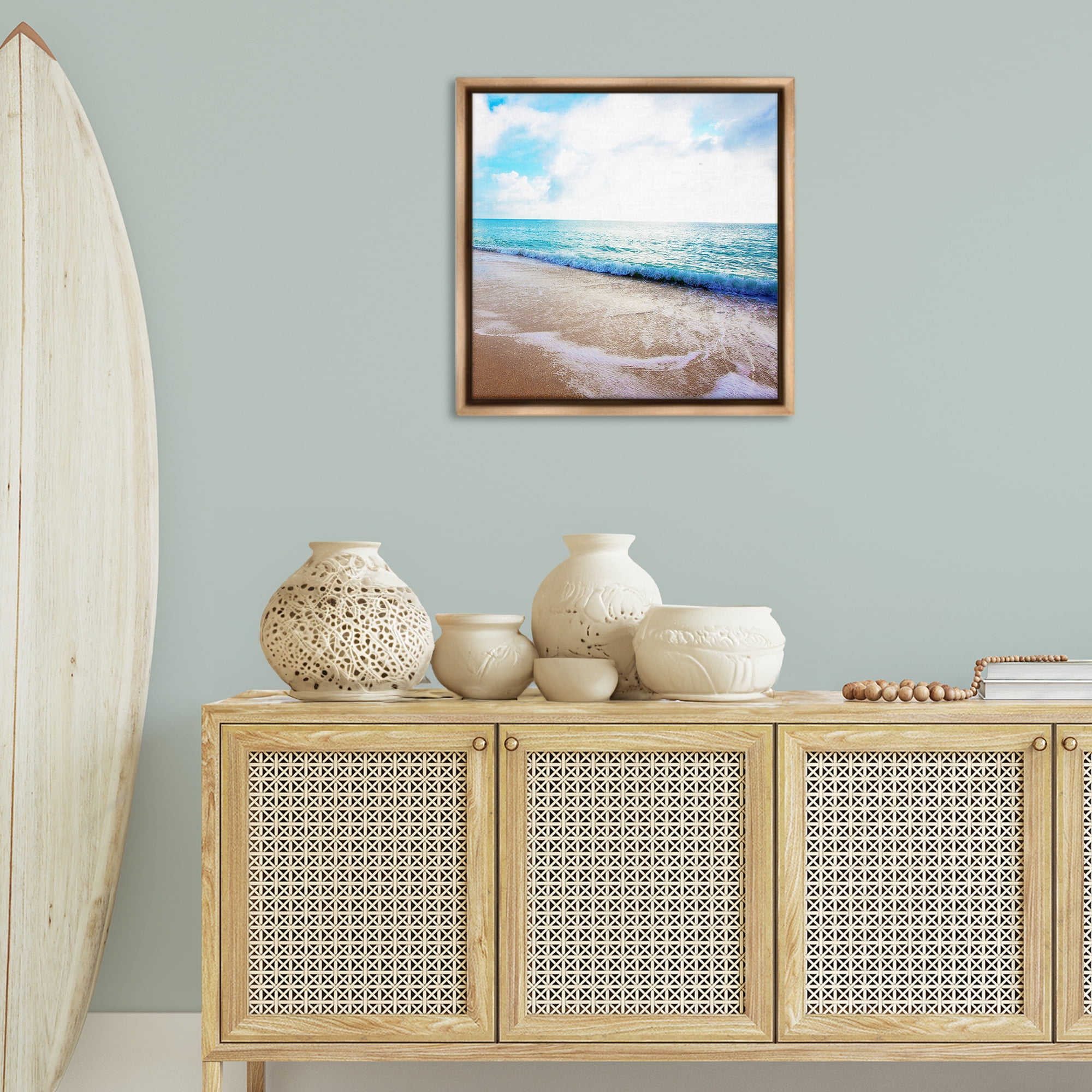 Stupell Industries Billowing Beach Wave Nautical & Beach Photography Brown Floater Framed Canvas Art Print Wall Art, 25 x 25